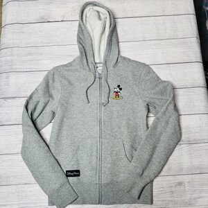 Disney‎ Parks Zip Up Hoodie Small Gray Mickey Mouse Embroidered